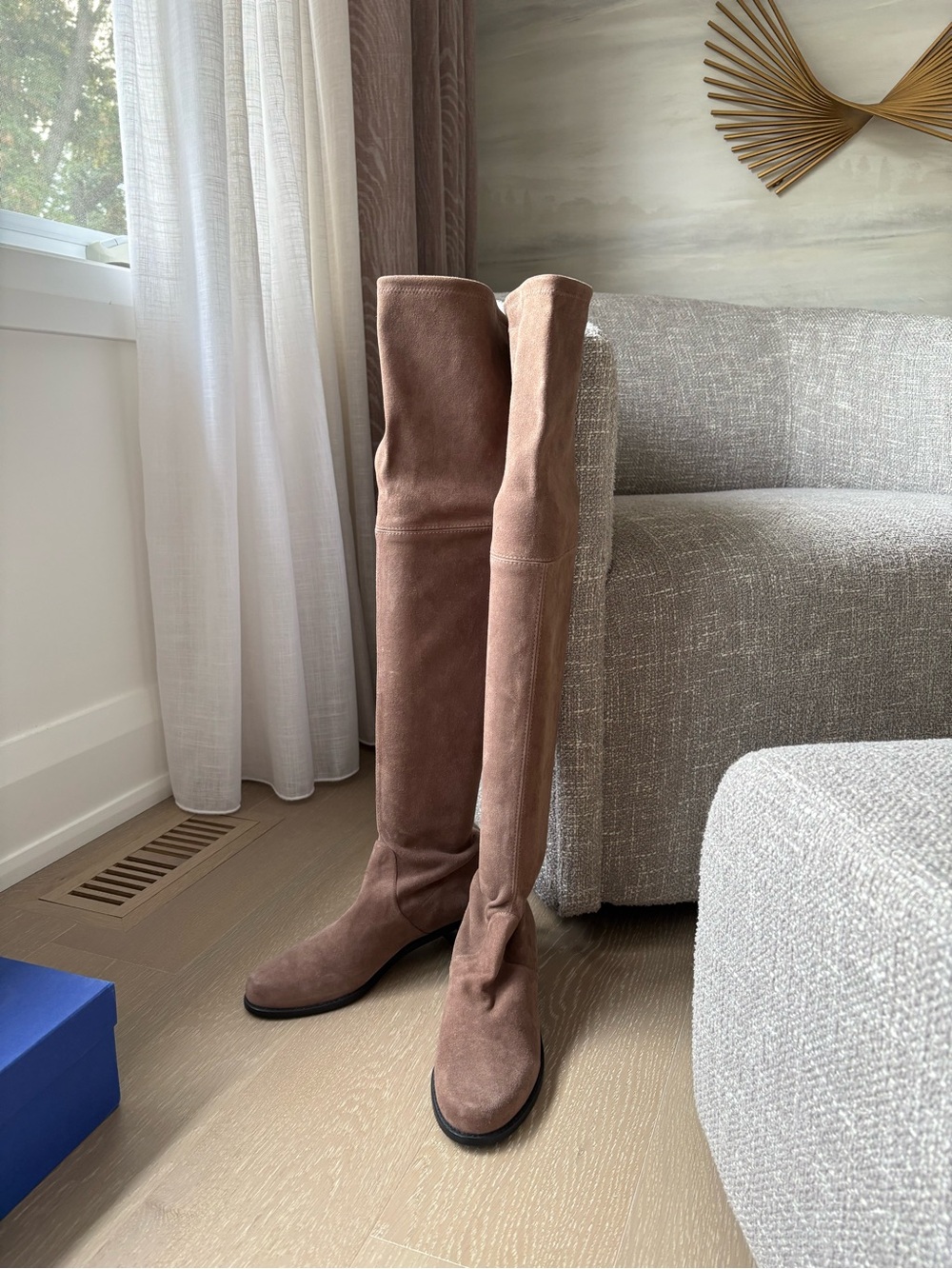 Stuart Weitzman Midland Over-the-Knee Suede Boots in Taupe NWT